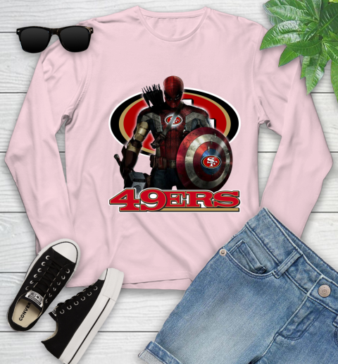 NFL Captain America Thor Spider Man Hawkeye Avengers Endgame Football San Francisco 49ers Youth Long Sleeve 10