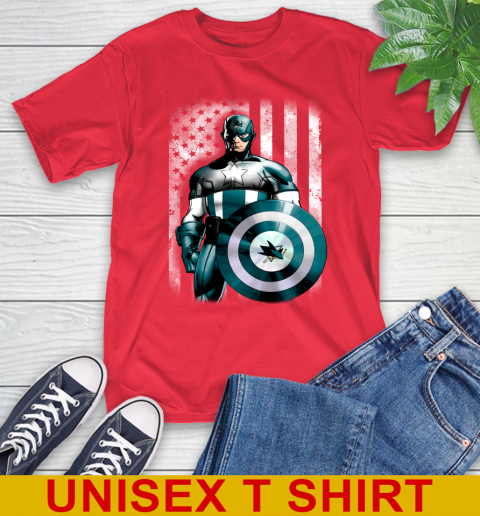 San Jose Sharks NHL Hockey Captain America Marvel Avengers American Flag Shirt T-Shirt 12