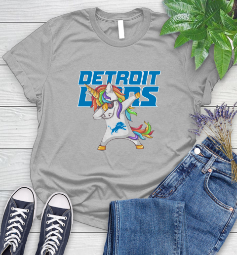 Detroit Lions NFL Football Funny Unicorn Dabbing Sports Women's T-Shirt 5