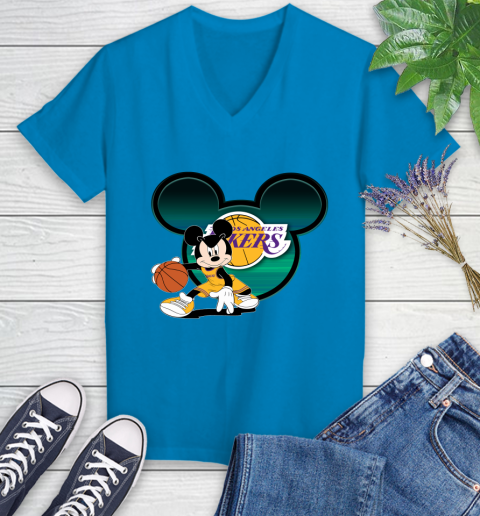 NBA Los Angeles Lakers Mickey Mouse Disney Basketball Women's V-Neck T-Shirt 8 NBA Los Angeles Lakers Mickey Mouse Disney Basketball Women's V-Neck T-Shirt - Image 8
