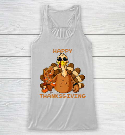 Happy Thanksgiving Turkey Throwing Food Funny Racerback Tank