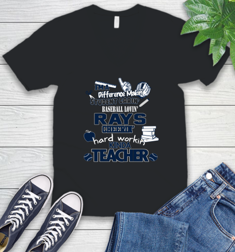 Tampa Bay Rays MLB I'm A Difference Making Student Caring Baseball Loving Kinda Teacher V-Neck T-Shirt