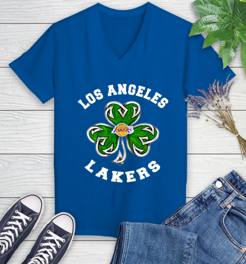 NBA Los Angeles Lakers Three Leaf Clover St Patrick's Day Basketball Sports Women's V-Neck T-Shirt 10