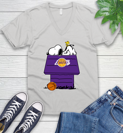 Los Angeles Lakers NBA Basketball Snoopy Woodstock The Peanuts Movie V-Neck T-Shirt