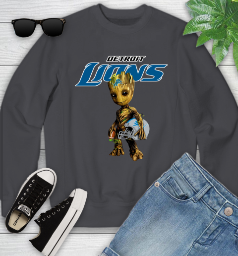 Detroit Lions NFL Football Groot Marvel Guardians Of The Galaxy Youth Sweatshirt 6