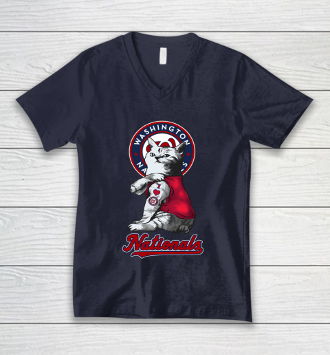MLB Baseball My Cat Loves Washington Nationals V-Neck T-Shirt 2