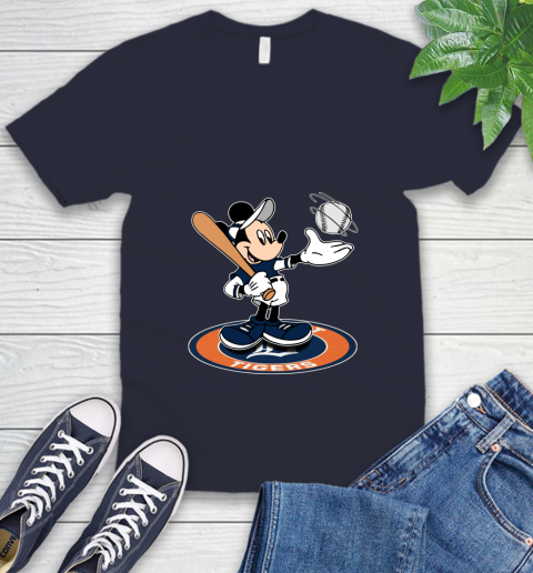 MLB Baseball Detroit Tigers Cheerful Mickey Disney Shirt V-Neck T-Shirt 3