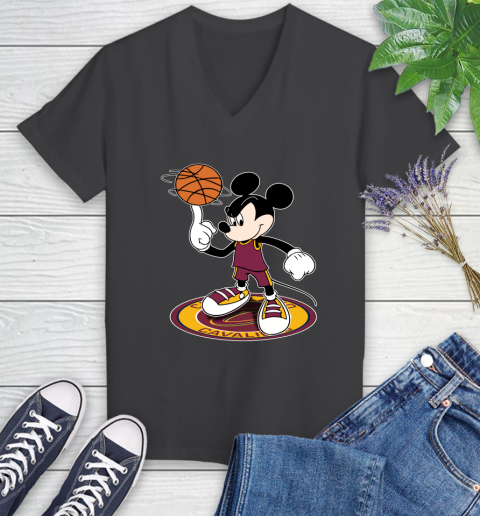 NBA Basketball Cleveland Cavaliers Cheerful Mickey Disney Shirt Women's V-Neck T-Shirt 7