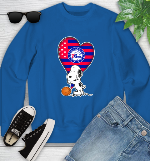 Philadelphia 76ers NBA Basketball The Peanuts Movie Adorable Snoopy Youth Sweatshirt 8