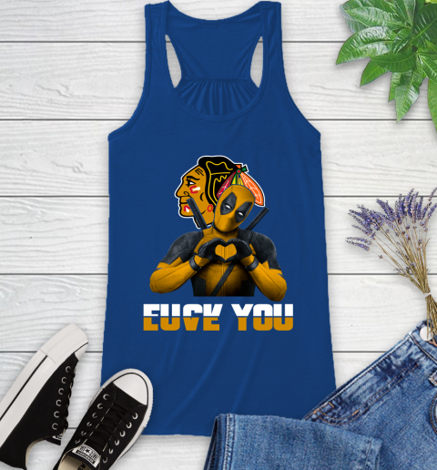 NHL Chicago Blackhawks Deadpool Love You Fuck You Hockey Sports Racerback Tank 8