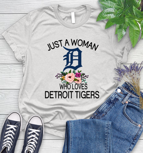 MLB Just A Woman Who Loves Detroit Tigers Baseball Sports Women's T-Shirt