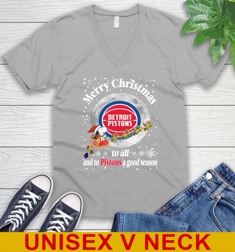 Detroit Pistons Merry Christmas To All And To Pistons A Good Season NBA Basketball Sports V-Neck T-Shirt 3
