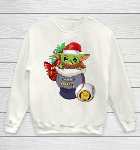 Pittsburgh Pirates Christmas Baby Yoda Star Wars Funny Happy MLB Youth Sweatshirt 2
