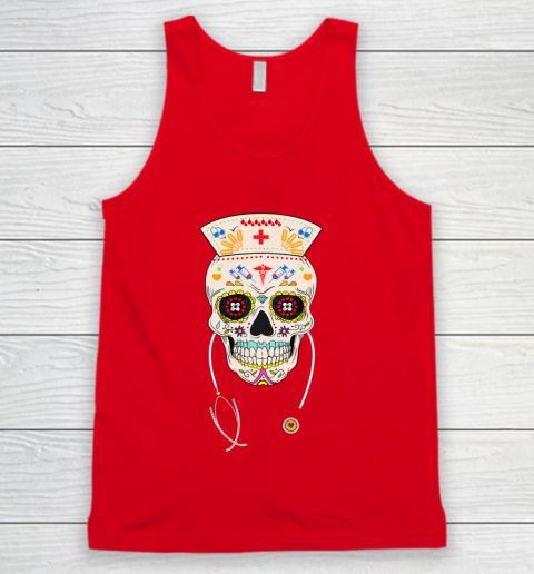 Nurse Sugar Skull Shirt Halloween Day Of The Dead Dia De Los Tank Top 5