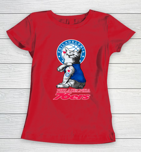 NBA Basketball My Cat Loves Philadelphia 76ers Women's T-Shirt 9
