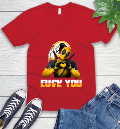NHL Washington Redskins Deadpool Love You Fuck You Football Sports V-Neck T-Shirt 6
