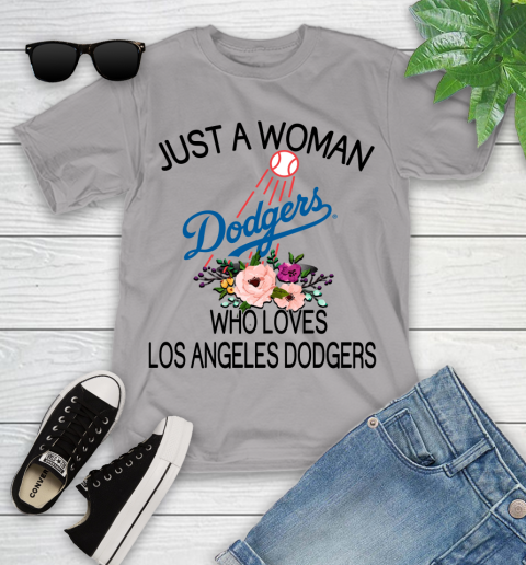 MLB Just A Woman Who Loves Los Angeles Dodgers Baseball Sports Youth T-Shirt 2
