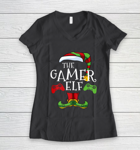 Gamer Elf Family Matching Christmas Funny Gaming Pajama Women's V-Neck T-Shirt 6
