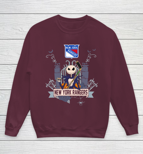 NHL New York Rangers Hockey Jack Skellington Halloween Youth Sweatshirt 4
