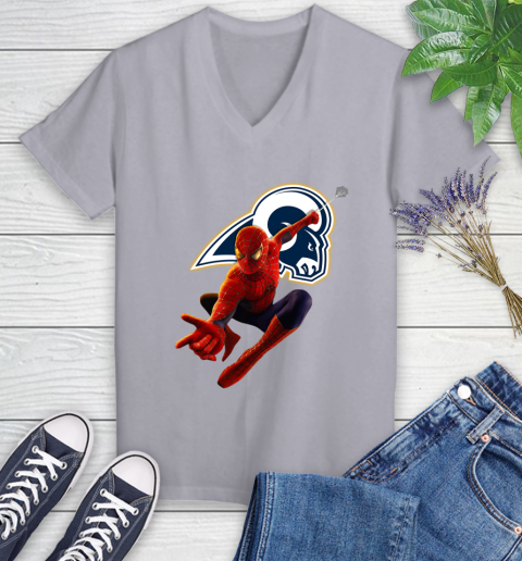 NFL Spider Man Avengers Endgame Football Los Angeles Rams Women's V-Neck T-Shirt 4