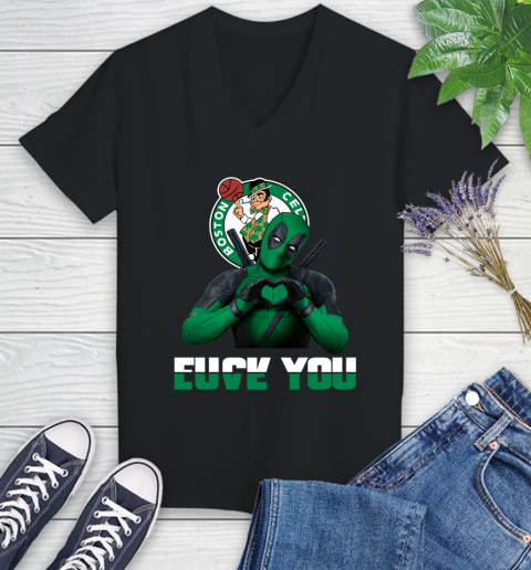 NBA Boston Celtics Deadpool Love You Fuck You Basketball Sports Women's V-Neck T-Shirt