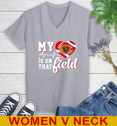 NFL My Heart Is On That Field Football Sports Chicago Bears Women's V-Neck T-Shirt 4