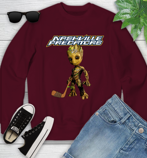 Nashville Predators NHL Hockey Groot Marvel Guardians Of The Galaxy Youth Sweatshirt 5