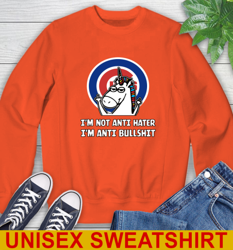 Chicago Cubs MLB Baseball Unicorn I'm Not Anti Hater I'm Anti Bullshit Sweatshirt - Image 5
