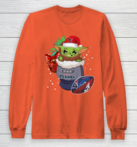 Houston Texans Christmas Baby Yoda Star Wars Funny Happy NFL Long Sleeve T-Shirt 5