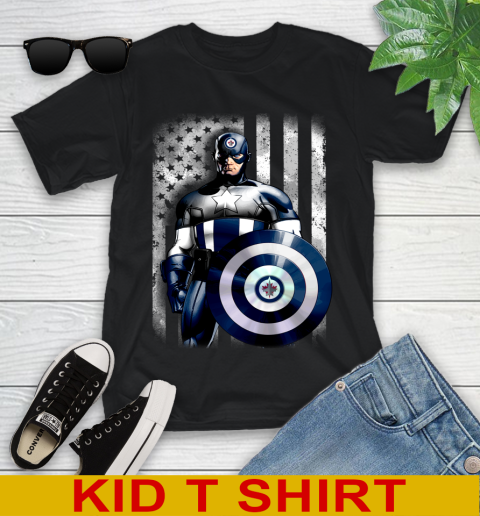 Winnipeg Jets NHL Hockey Captain America Marvel Avengers American Flag Shirt Youth T-Shirt