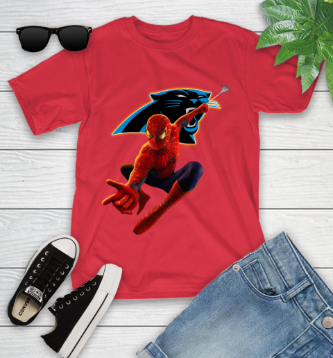 NFL Spider Man Avengers Endgame Football Carolina Panthers Youth T-Shirt 10