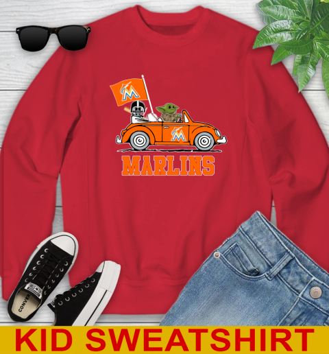MLB Baseball Miami Marlins Darth Vader Baby Yoda Driving Star Wars Shirt Youth Sweatshirt 8