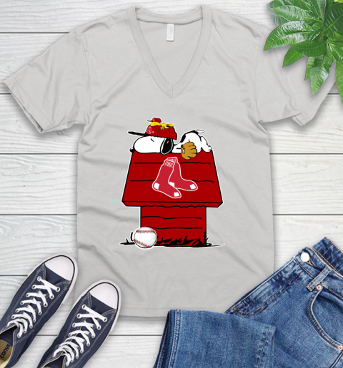 MLB Boston Red Sox Snoopy Woodstock The Peanuts Movie Baseball T Shirt V-Neck T-Shirt