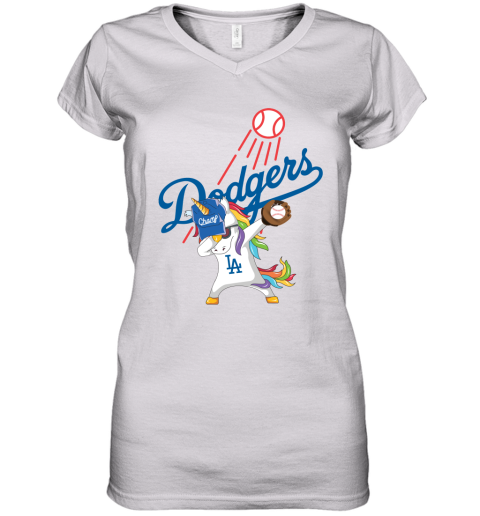 Hip Hop Dabbing Unicorn Flippin Love Los Angeles Dodgers Women's V-Neck T-Shirt
