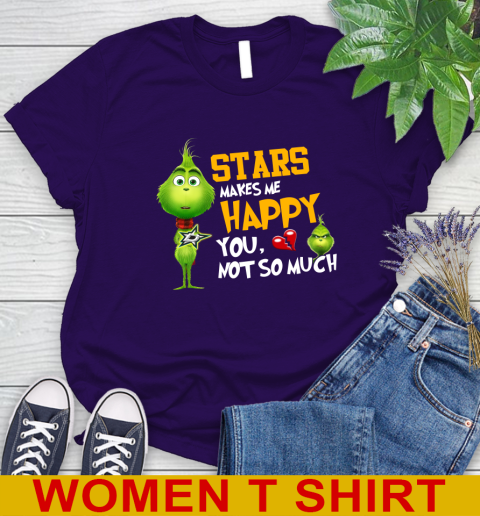 NHL Dallas Stars Makes Me Happy You Not So Much Grinch Hockey Sports Women's T-Shirt 4