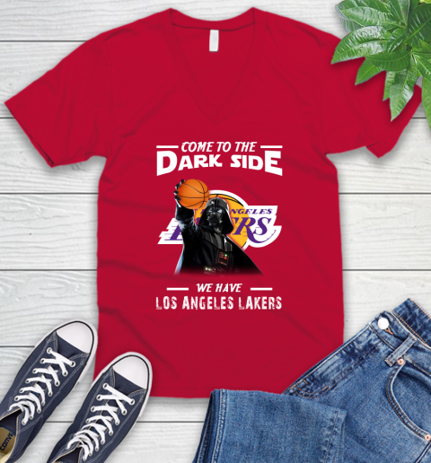 NBA Come To The Dark Side We Have Los Angeles Lakers Star Wars Darth Vader Basketball V-Neck T-Shirt 6