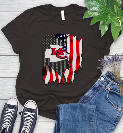 Kansas City Chiefs NFL Football American Flag Women's T-Shirt 11