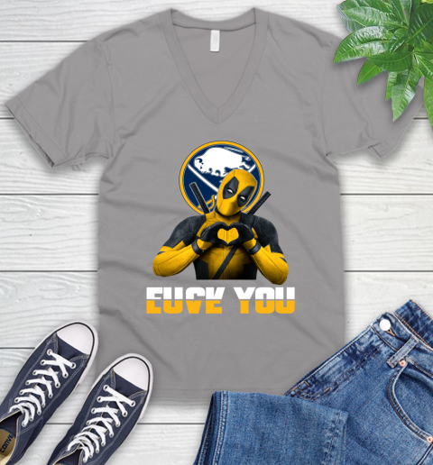 NHL Buffalo Sabres Deadpool Love You Fuck You Hockey Sports V-Neck T-Shirt 3