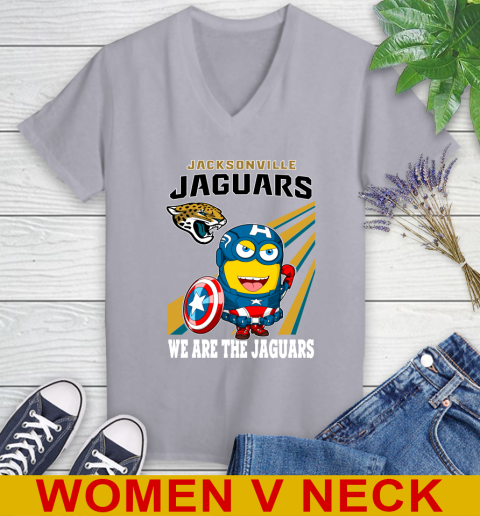 NFL Football Jacksonville Jaguars Captain America Marvel Avengers Minion Shirt Women's V-Neck T-Shirt 4