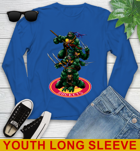 NBA Basketball Houston Rockets Teenage Mutant Ninja Turtles Shirt Youth Long Sleeve 10