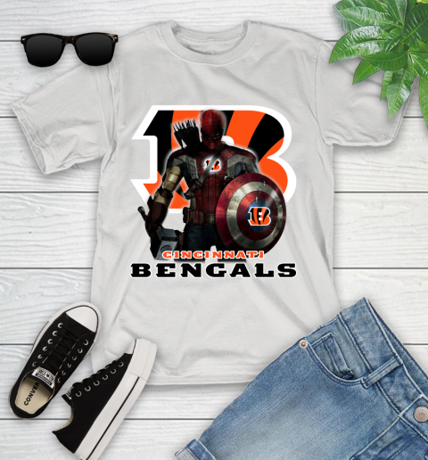 NFL Captain America Thor Spider Man Hawkeye Avengers Endgame Football Cincinnati Bengals Youth T-Shirt