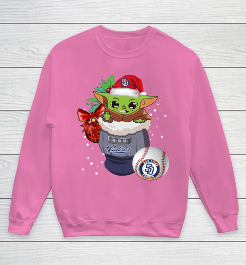 San Diego Padres Christmas Baby Yoda Star Wars Funny Happy MLB Youth Sweatshirt 7