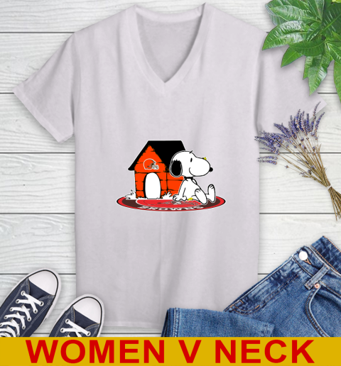 NFL Football Cleveland Browns Snoopy The Peanuts Movie Shirt Women's V-Neck T-Shirt