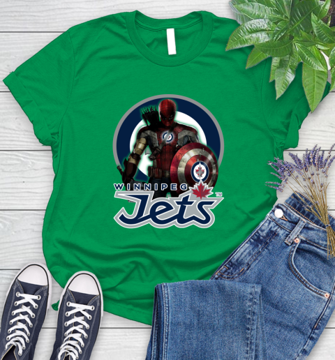 NHL Captain America Thor Spider Man Hawkeye Avengers Endgame Hockey Winnipeg Jets Women's T-Shirt 6