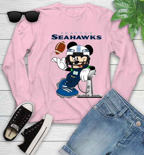 NFL Seattle Seahawks Mickey Mouse Disney Super Bowl Football T Shirt Youth Long Sleeve 10