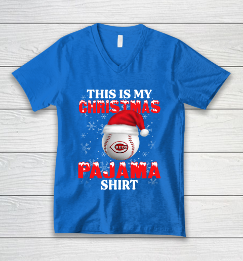 Cincinnati Reds This Is My Christmas Pajama Shirt MLB V-Neck T-Shirt 5