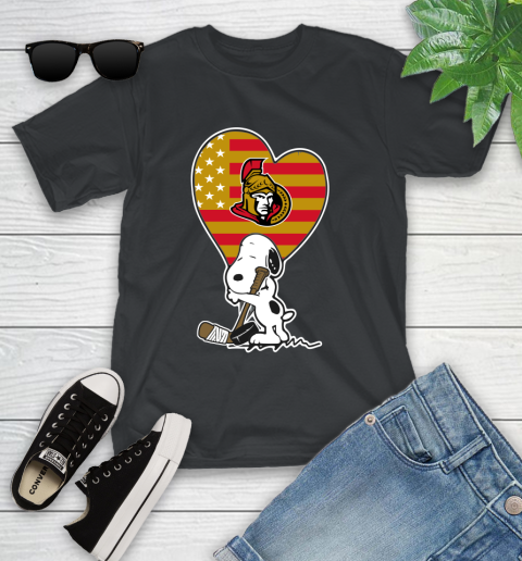 Ottawa Senators NHL Hockey The Peanuts Movie Adorable Snoopy Youth T-Shirt 2