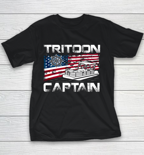 Tritoon Captain American Flag Pontoon Boat Lover Youth T-Shirt