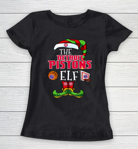 Detroit Pistons Christmas ELF Funny NBA Women's T-Shirt
