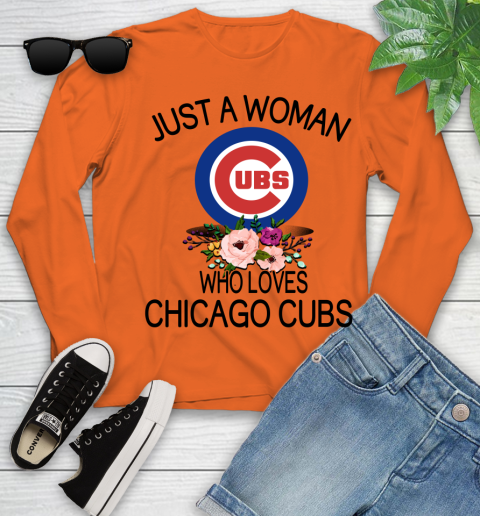 MLB Just A Woman Who Loves Chicago Cubs Baseball Sports Youth Long Sleeve 2
